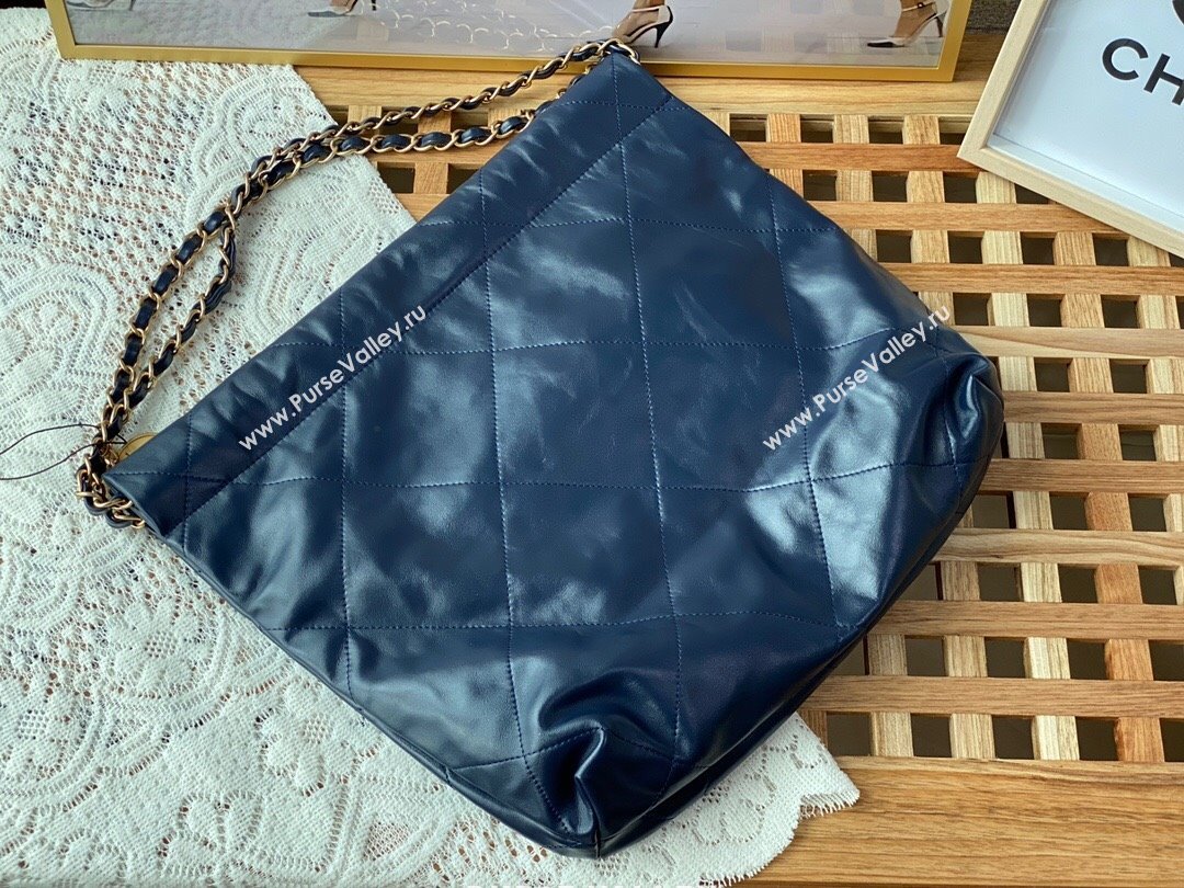 Chanel 22 Small Bag in Shiny Calfskin AS3260 SM03 Deep Blue/Gold 2024 (SM-24062420 )