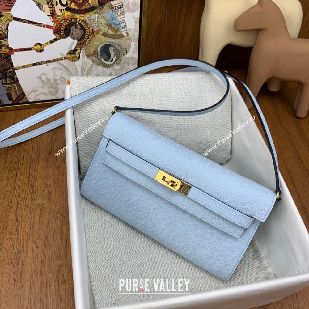 Hermes Kelly To Go Wallet Bag in Original Epsom Leather Grail Blue/Gold 2024(Full Handmade) (XYA-24100806)