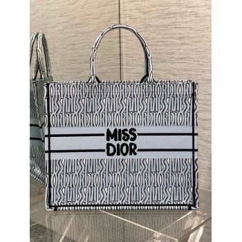 Dior Large Book Tote Bag in Pale Blue and Black Miss Dior Allover Embroidery 2024 (XXG-24081323)