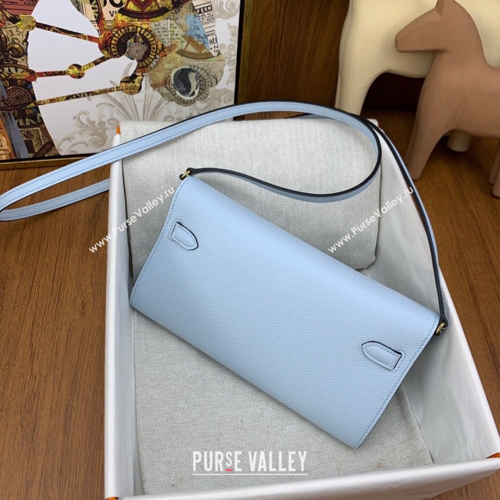 Hermes Kelly To Go Wallet Bag in Original Epsom Leather Grail Blue/Gold 2024(Full Handmade) (XYA-24100806)