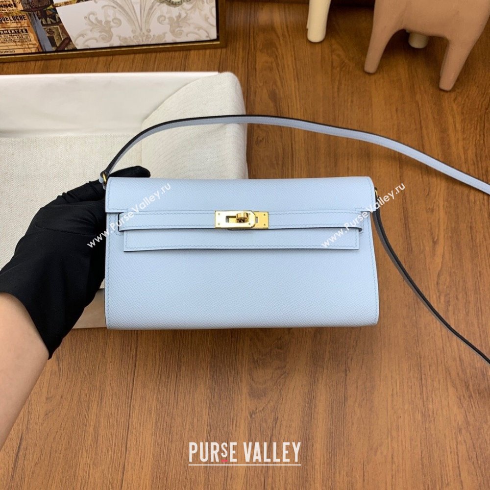 Hermes Kelly To Go Wallet Bag in Original Epsom Leather Grail Blue/Gold 2024(Full Handmade) (XYA-24100806)