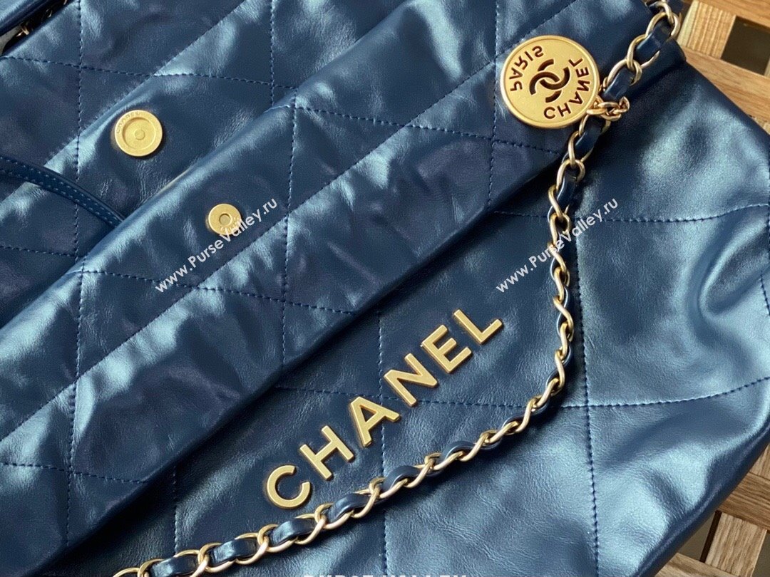 Chanel 22 Small Bag in Shiny Calfskin AS3260 SM03 Deep Blue/Gold 2024 (SM-24062420 )