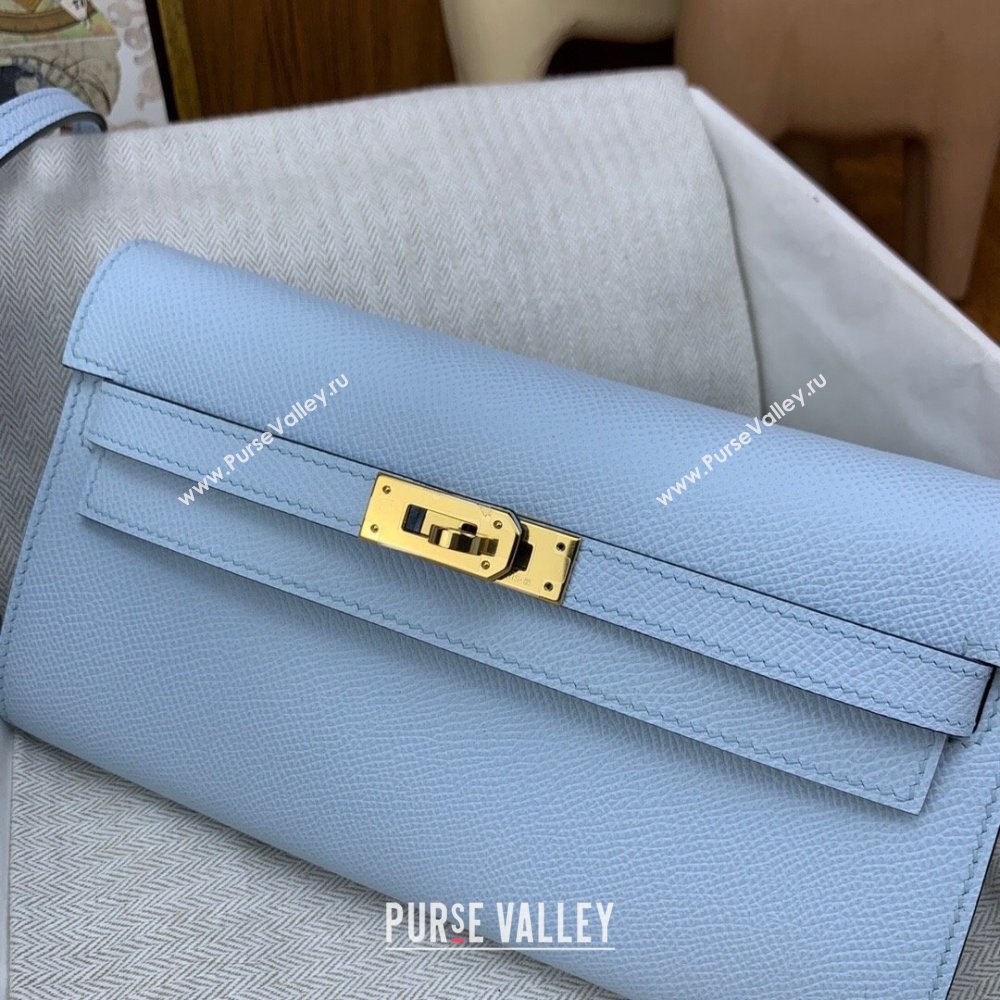 Hermes Kelly To Go Wallet Bag in Original Epsom Leather Grail Blue/Gold 2024(Full Handmade) (XYA-24100806)