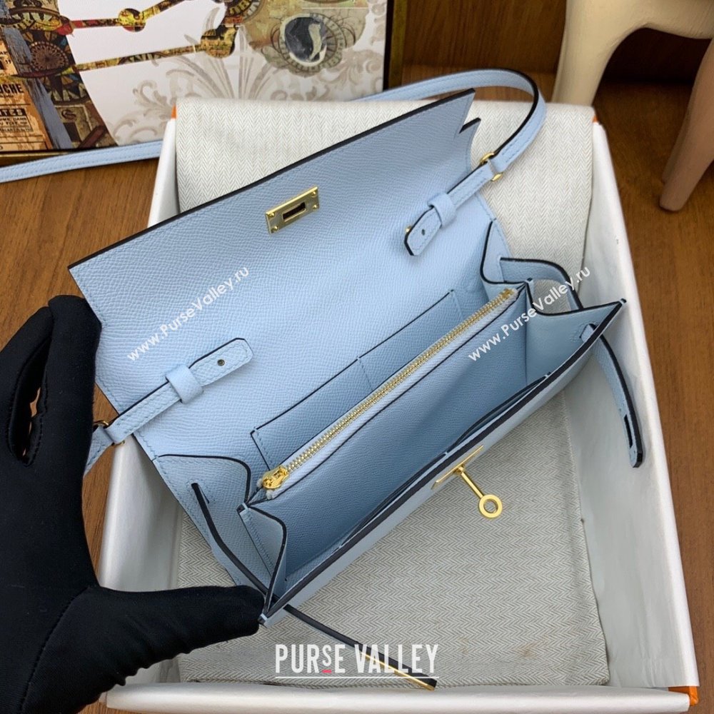 Hermes Kelly To Go Wallet Bag in Original Epsom Leather Grail Blue/Gold 2024(Full Handmade) (XYA-24100806)