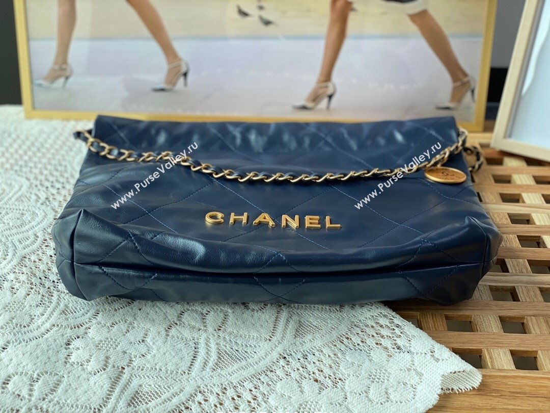 Chanel 22 Small Bag in Shiny Calfskin AS3260 SM03 Deep Blue/Gold 2024 (SM-24062420 )