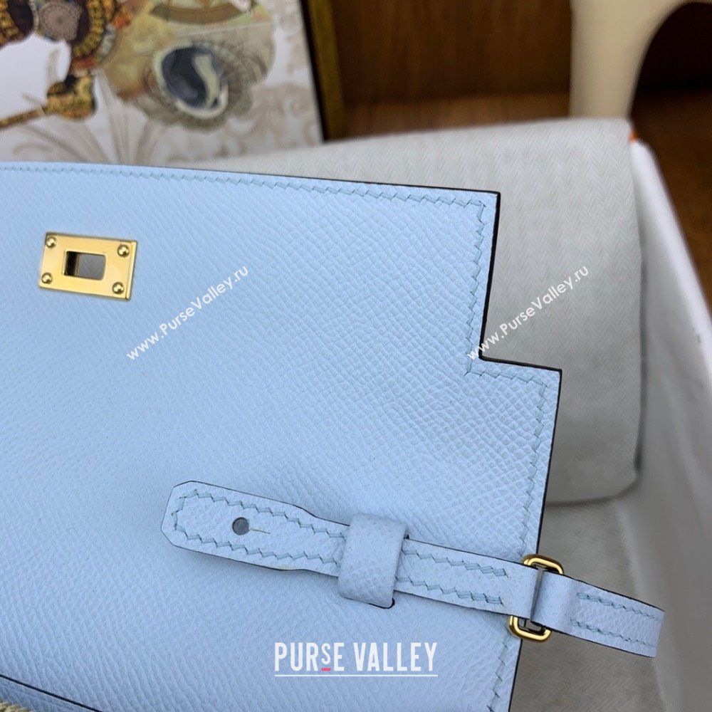 Hermes Kelly To Go Wallet Bag in Original Epsom Leather Grail Blue/Gold 2024(Full Handmade) (XYA-24100806)