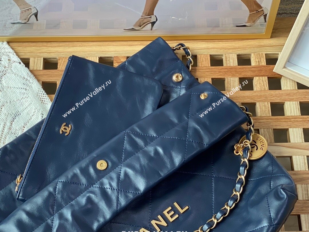 Chanel 22 Small Bag in Shiny Calfskin AS3260 SM03 Deep Blue/Gold 2024 (SM-24062420 )