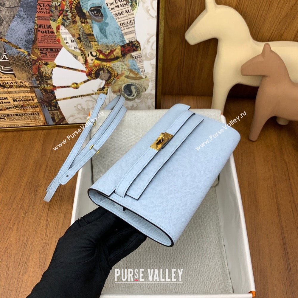 Hermes Kelly To Go Wallet Bag in Original Epsom Leather Grail Blue/Gold 2024(Full Handmade) (XYA-24100806)