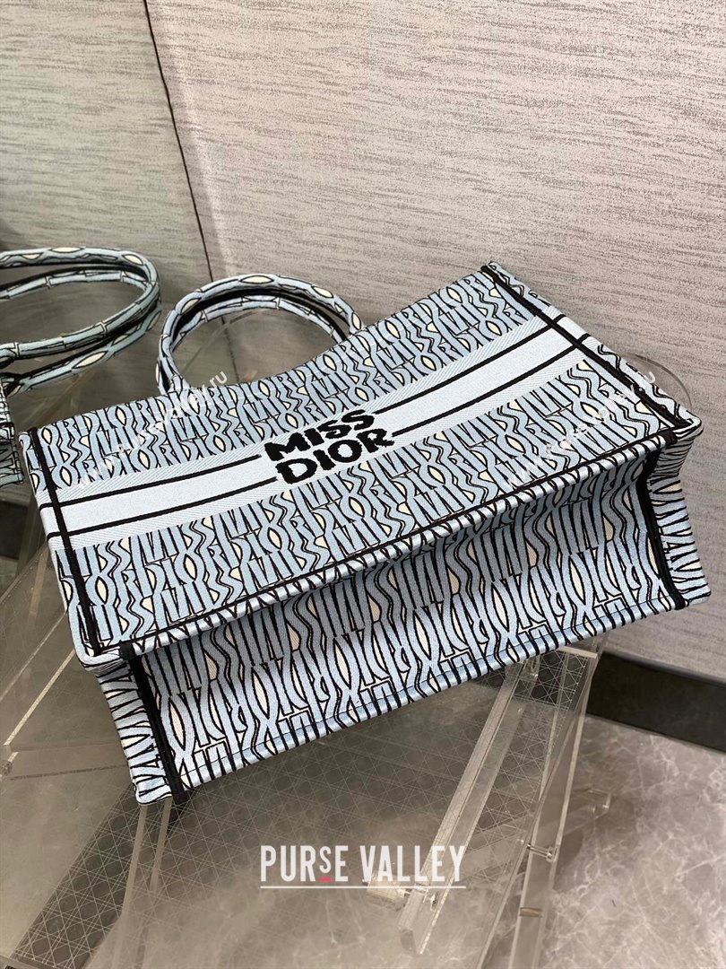 Dior Large Book Tote Bag in Pale Blue and Black Miss Dior Allover Embroidery 2024 (XXG-24081323)