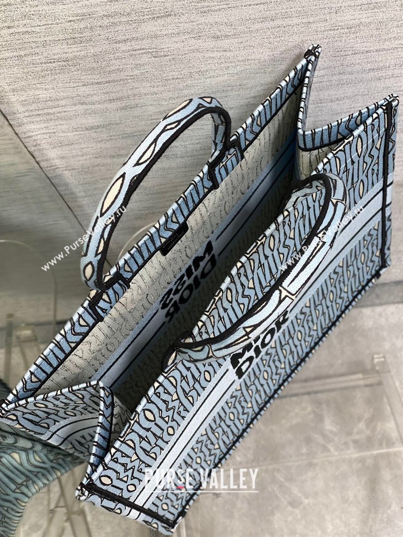 Dior Large Book Tote Bag in Pale Blue and Black Miss Dior Allover Embroidery 2024 (XXG-24081323)