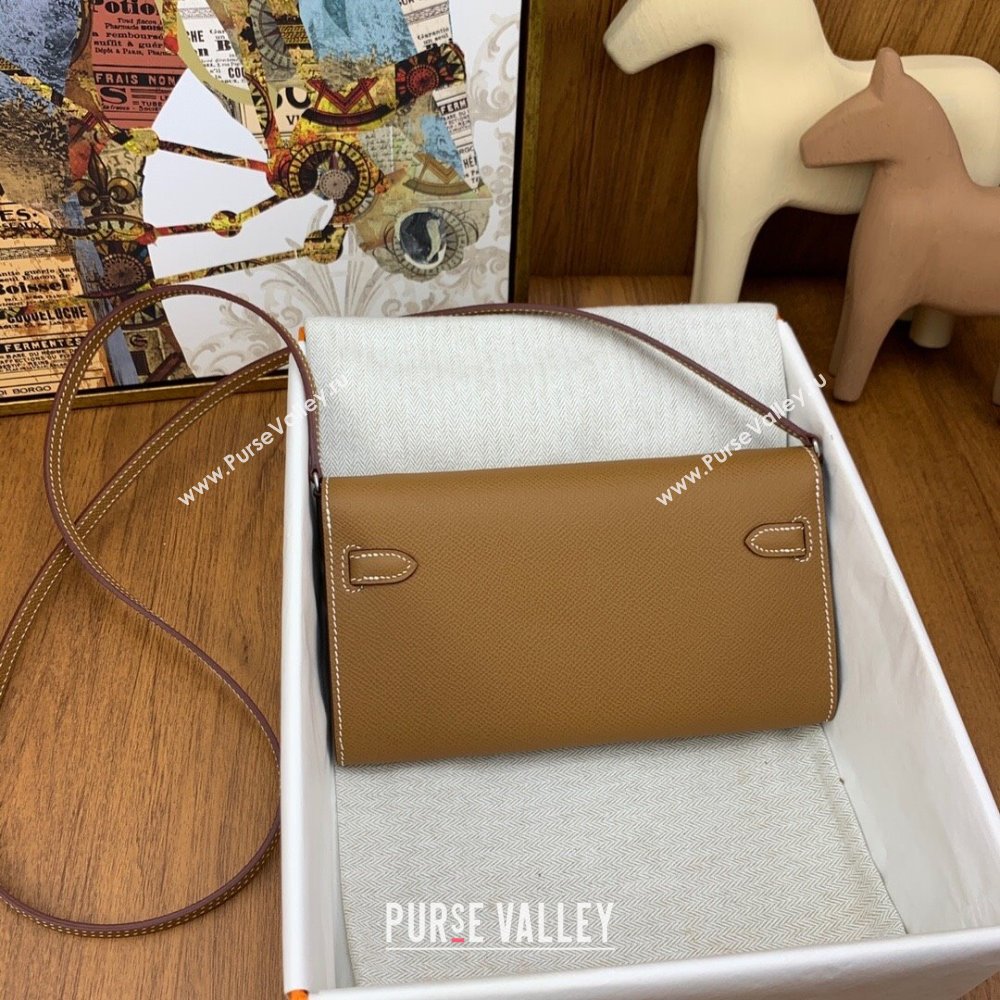 Hermes Kelly To Go Wallet Bag in Original Epsom Leather Brown/Silver 2024(Full Handmade) (XYA-24100807)