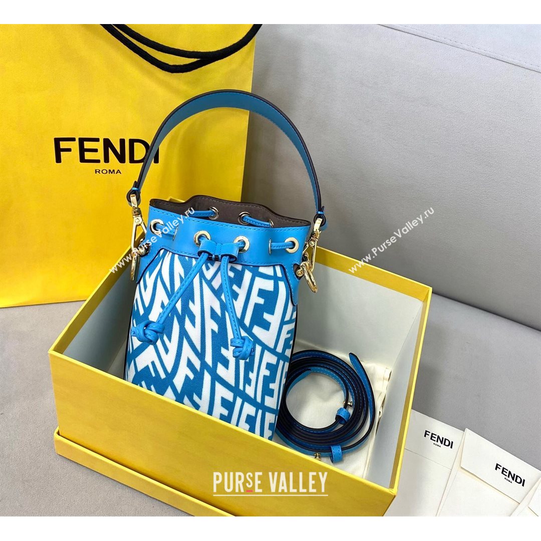 Fendi Mon Tresor Mini Bucket Bag in FF Vertigo Glazed Canvas Light Blue 2021 (CL-21080222)