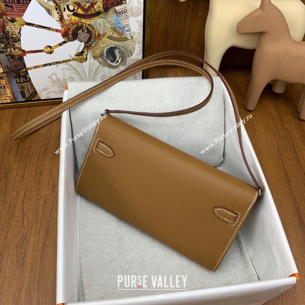 Hermes Kelly To Go Wallet Bag in Original Epsom Leather Brown/Silver 2024(Full Handmade) (XYA-24100807)