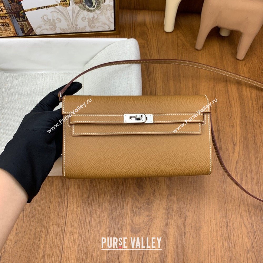 Hermes Kelly To Go Wallet Bag in Original Epsom Leather Brown/Silver 2024(Full Handmade) (XYA-24100807)