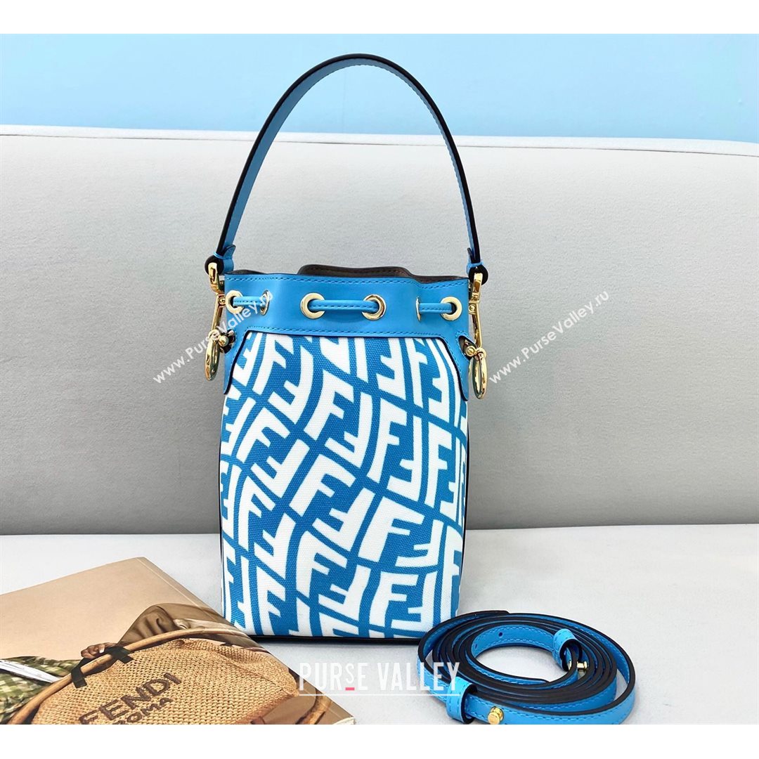 Fendi Mon Tresor Mini Bucket Bag in FF Vertigo Glazed Canvas Light Blue 2021 (CL-21080222)