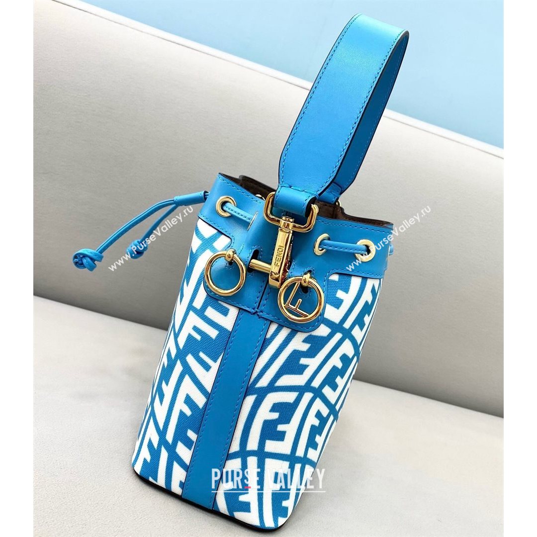 Fendi Mon Tresor Mini Bucket Bag in FF Vertigo Glazed Canvas Light Blue 2021 (CL-21080222)