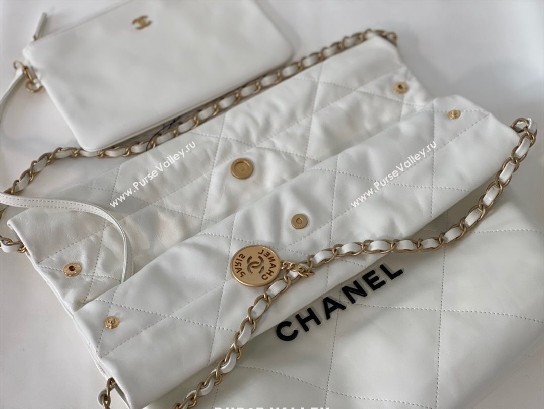 Chanel 22 Small Bag in Shiny Calfskin AS3260 SM04 White/Black 2024 (SM-24062421)