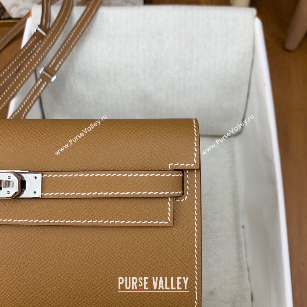 Hermes Kelly To Go Wallet Bag in Original Epsom Leather Brown/Silver 2024(Full Handmade) (XYA-24100807)