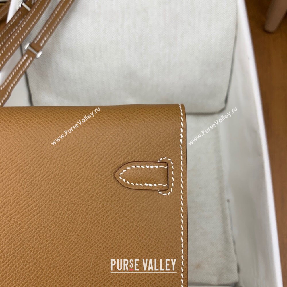 Hermes Kelly To Go Wallet Bag in Original Epsom Leather Brown/Silver 2024(Full Handmade) (XYA-24100807)