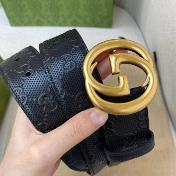 Gucci Mens GG leather Belt 40mm with Interlock G Buckle Black/Aged Gold 2021 (99-21082328)
