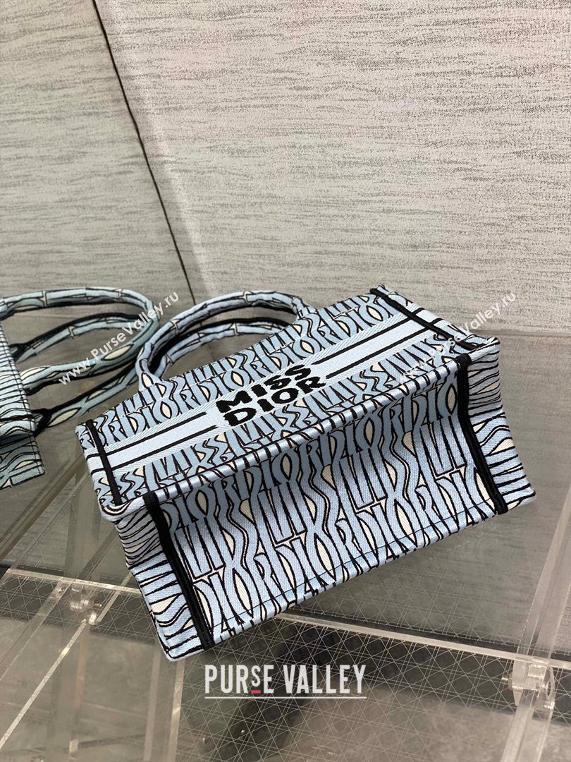 Dior Small Book Tote Bag in Pale Blue and Black Miss Dior Allover Embroidery 2024 (XXG-24081321)