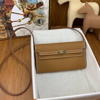 Hermes Kelly To Go Wallet Bag in Original Epsom Leather Brown/Gold 2024(Full Handmade) (XYA-24100808)