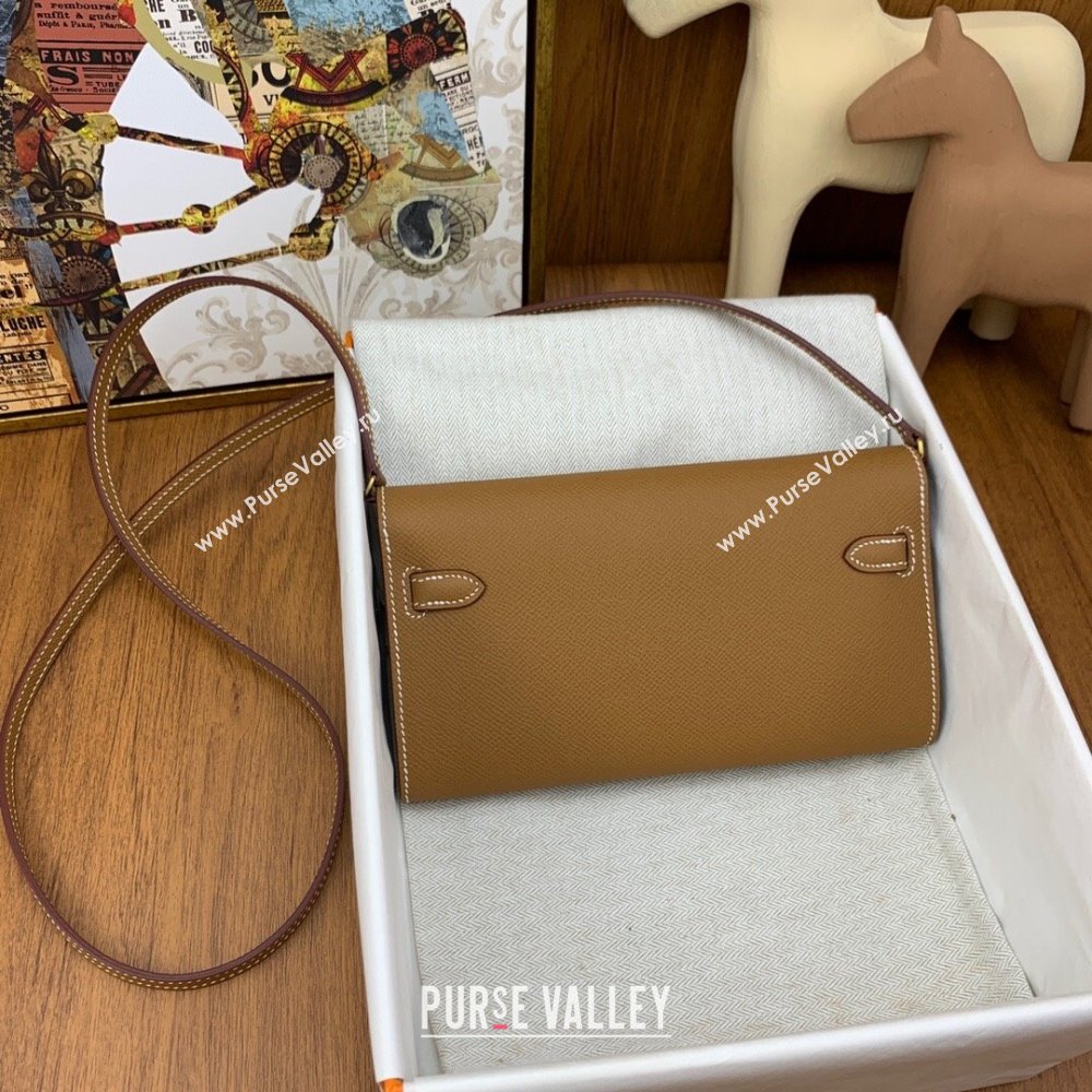 Hermes Kelly To Go Wallet Bag in Original Epsom Leather Brown/Gold 2024(Full Handmade) (XYA-24100808)