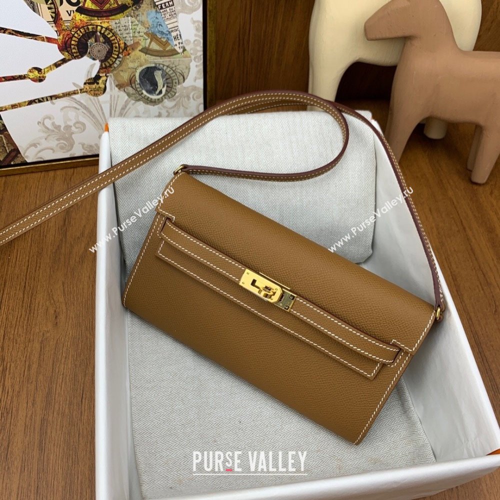 Hermes Kelly To Go Wallet Bag in Original Epsom Leather Brown/Gold 2024(Full Handmade) (XYA-24100808)