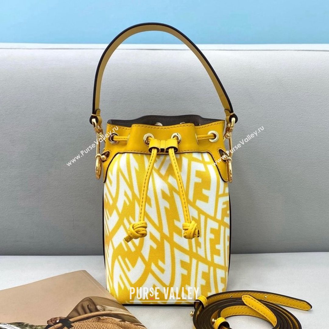 Fendi Mon Tresor Mini Bucket Bag in FF Vertigo Glazed Canvas Yellow 2021 (CL-21080223)