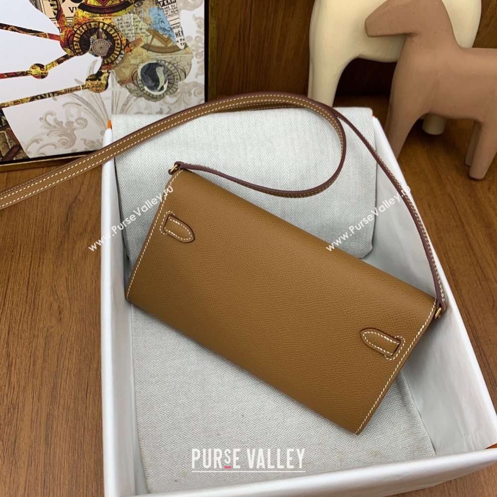 Hermes Kelly To Go Wallet Bag in Original Epsom Leather Brown/Gold 2024(Full Handmade) (XYA-24100808)