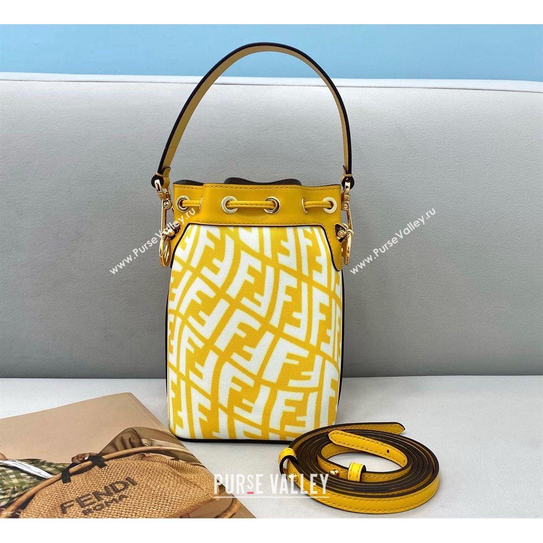 Fendi Mon Tresor Mini Bucket Bag in FF Vertigo Glazed Canvas Yellow 2021 (CL-21080223)