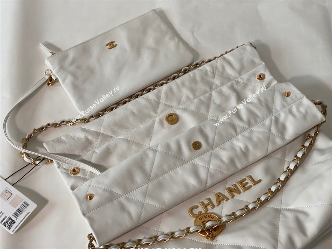 Chanel 22 Small Bag in Shiny Calfskin AS3260 SM05 White/Gold 2024 (SM-24062422)