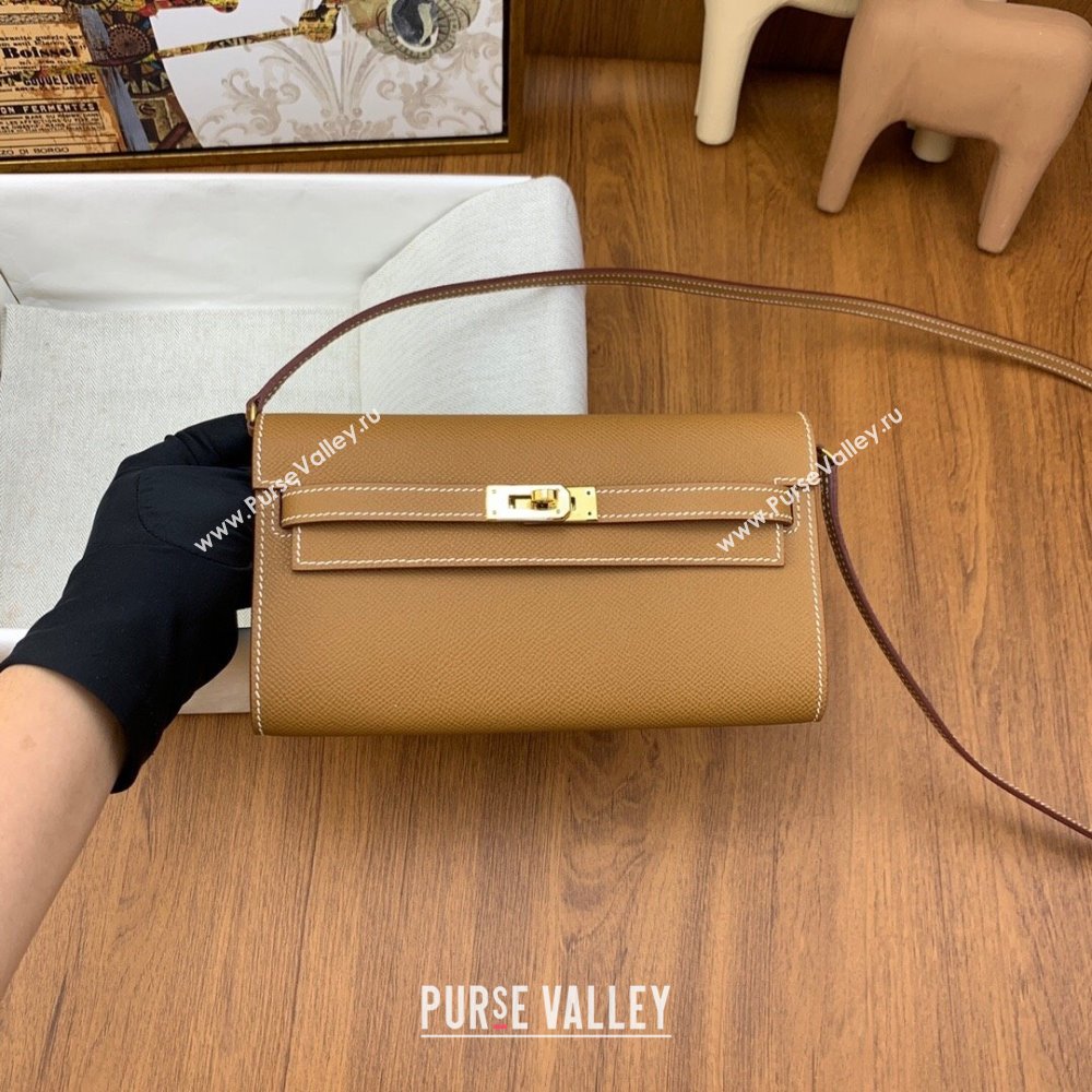 Hermes Kelly To Go Wallet Bag in Original Epsom Leather Brown/Gold 2024(Full Handmade) (XYA-24100808)