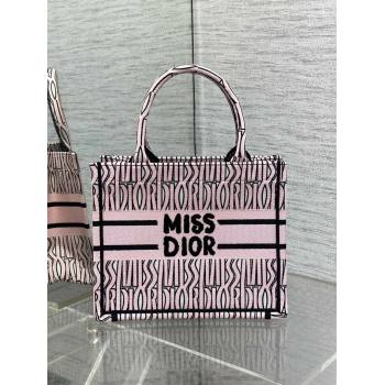 Dior Small Book Tote Bag in Pale Pink and Black Miss Dior Allover Embroidery 2024 (XXG-24081324)