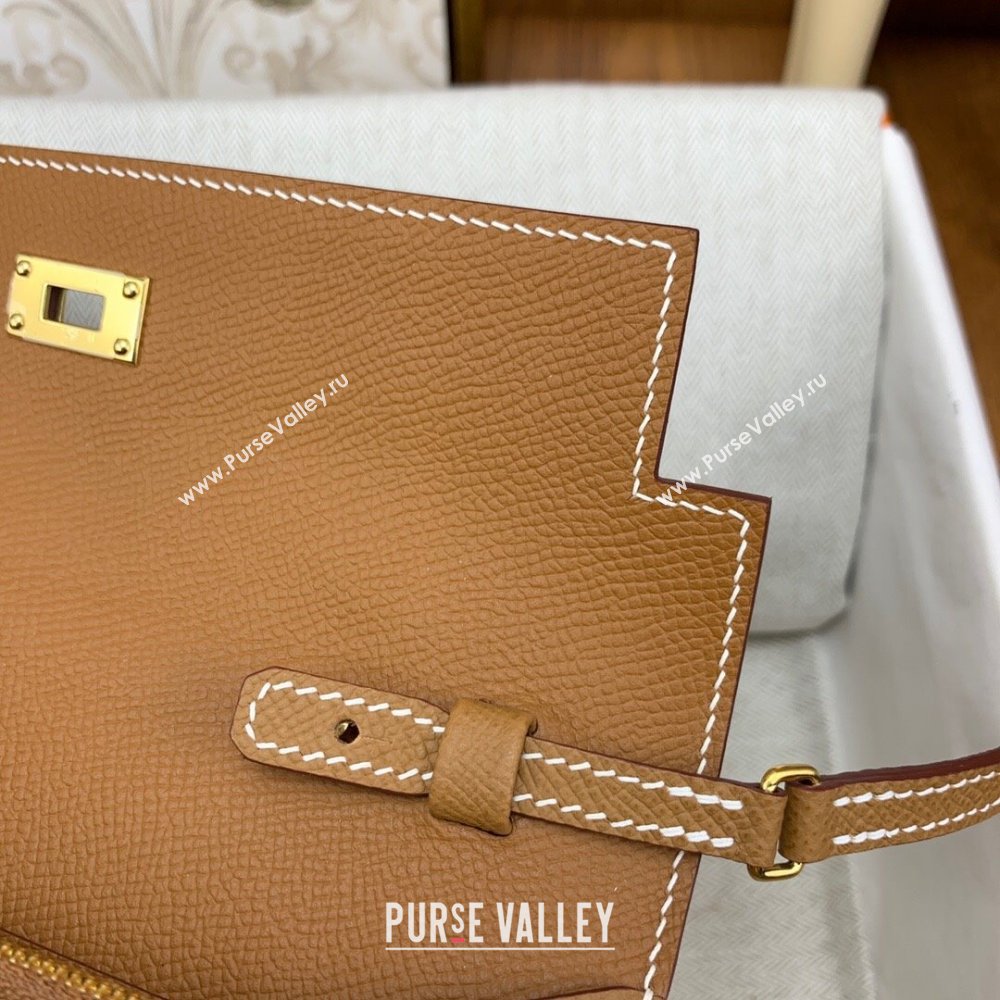 Hermes Kelly To Go Wallet Bag in Original Epsom Leather Brown/Gold 2024(Full Handmade) (XYA-24100808)