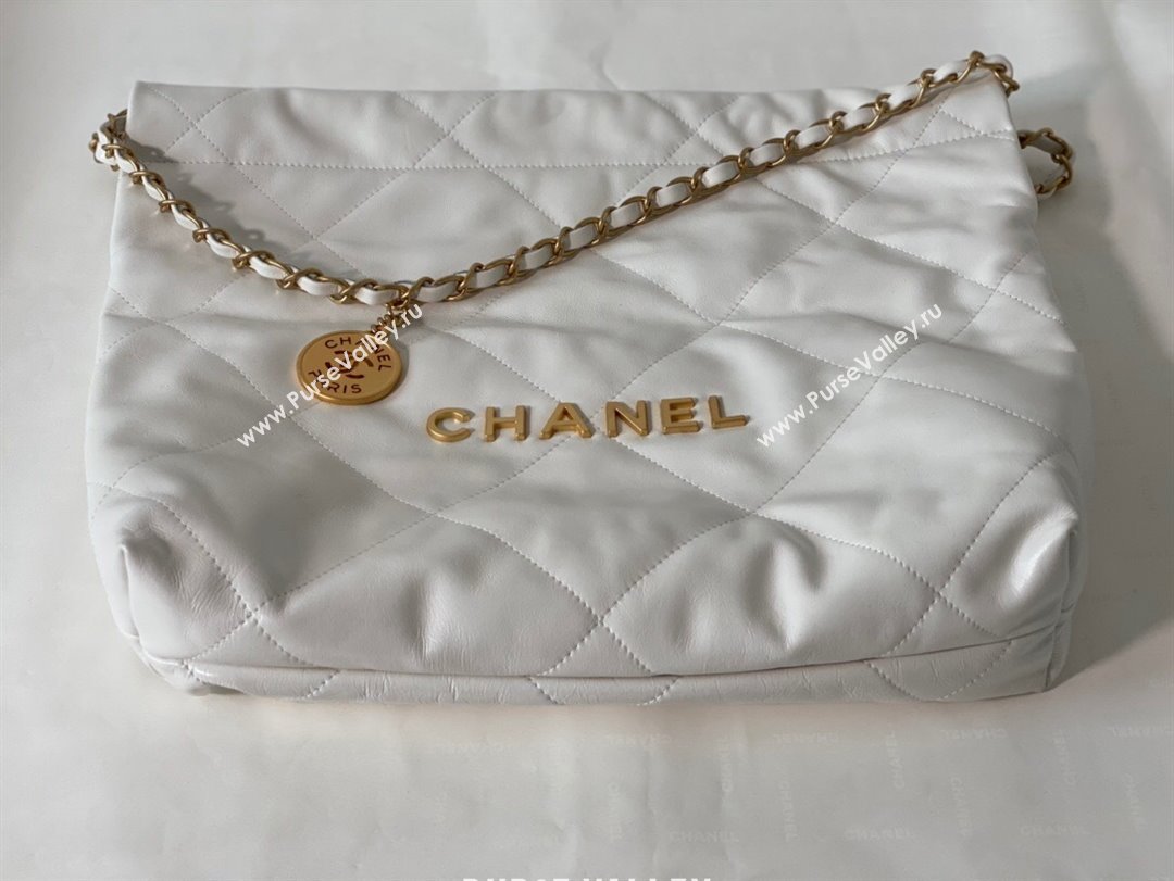 Chanel 22 Small Bag in Shiny Calfskin AS3260 SM05 White/Gold 2024 (SM-24062422)