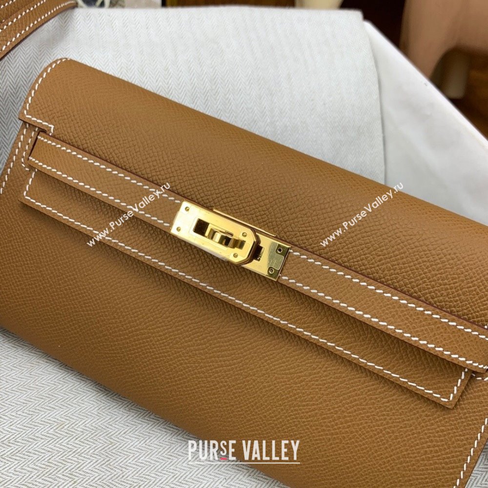 Hermes Kelly To Go Wallet Bag in Original Epsom Leather Brown/Gold 2024(Full Handmade) (XYA-24100808)