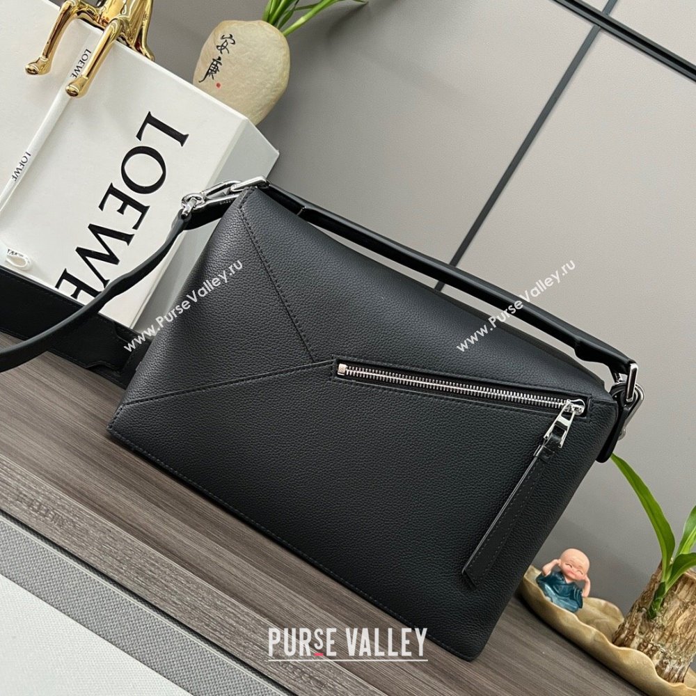 Loewe Puzzle Medium Bag in Litchi-Grained Calfskin 062329 Black 2024 (MHUI-24120513)