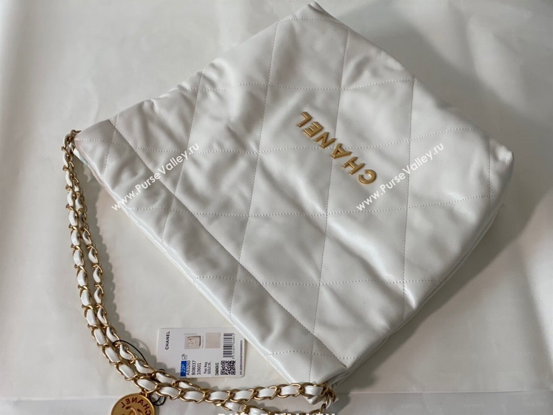 Chanel 22 Small Bag in Shiny Calfskin AS3260 SM05 White/Gold 2024 (SM-24062422)