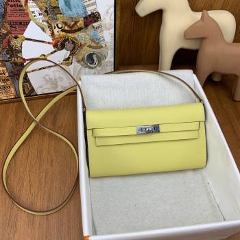 Hermes Kelly To Go Wallet Bag in Original Epsom Leather Chick Yellow/Silver 2024(Full Handmade) ( XYA-24100809)