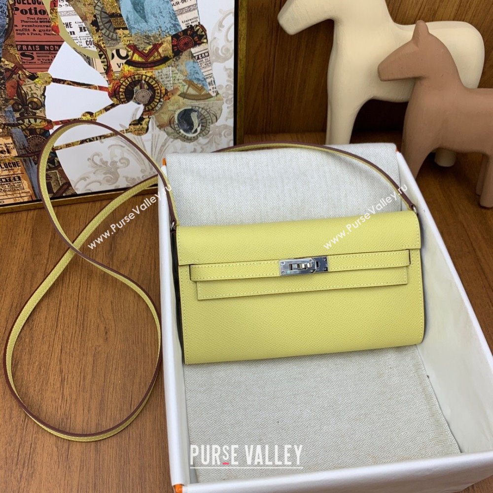 Hermes Kelly To Go Wallet Bag in Original Epsom Leather Chick Yellow/Silver 2024(Full Handmade) ( XYA-24100809)