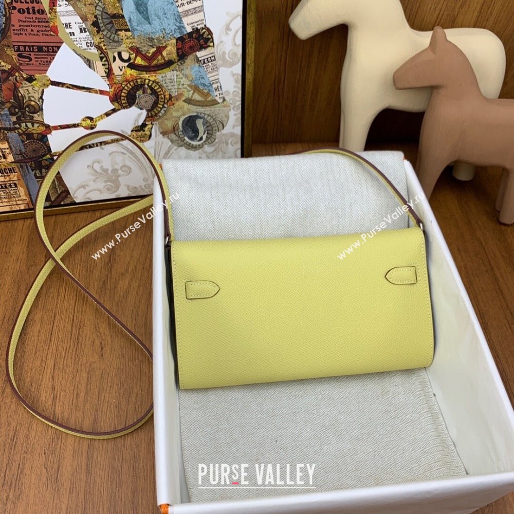 Hermes Kelly To Go Wallet Bag in Original Epsom Leather Chick Yellow/Silver 2024(Full Handmade) ( XYA-24100809)