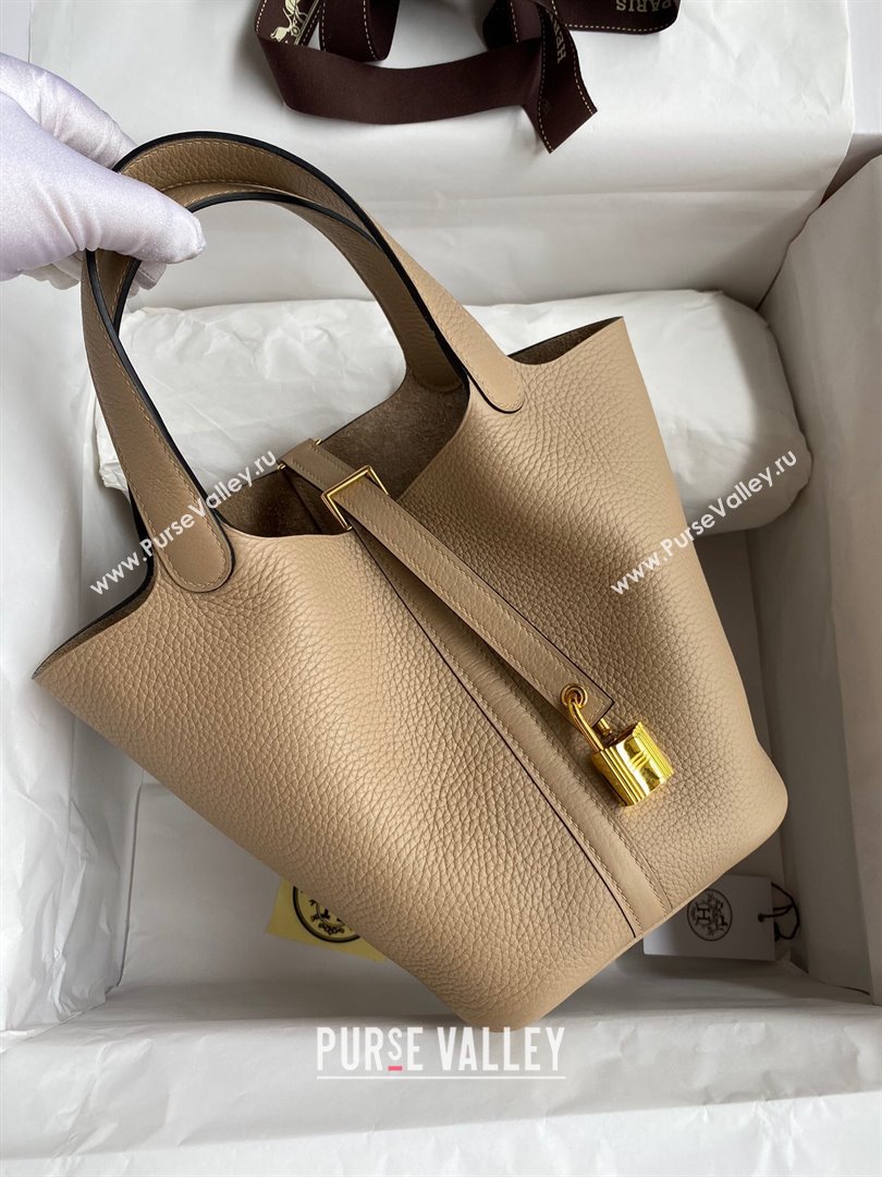 Hermes Picotin Lock Bag 18cm/22cm in Taurillon Clemence Leather Turtledove Grey/Gold 2024 (Pure Handmade) (XYA-24042908)