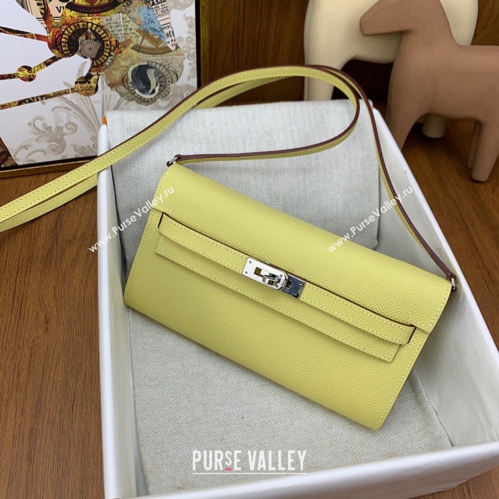 Hermes Kelly To Go Wallet Bag in Original Epsom Leather Chick Yellow/Silver 2024(Full Handmade) ( XYA-24100809)