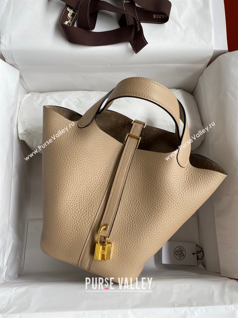 Hermes Picotin Lock Bag 18cm/22cm in Taurillon Clemence Leather Turtledove Grey/Gold 2024 (Pure Handmade) (XYA-24042908)