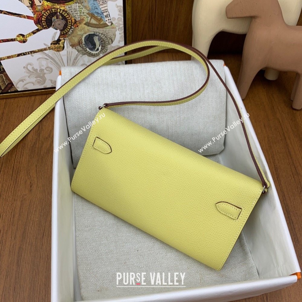 Hermes Kelly To Go Wallet Bag in Original Epsom Leather Chick Yellow/Silver 2024(Full Handmade) ( XYA-24100809)