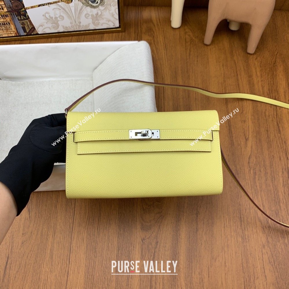 Hermes Kelly To Go Wallet Bag in Original Epsom Leather Chick Yellow/Silver 2024(Full Handmade) ( XYA-24100809)