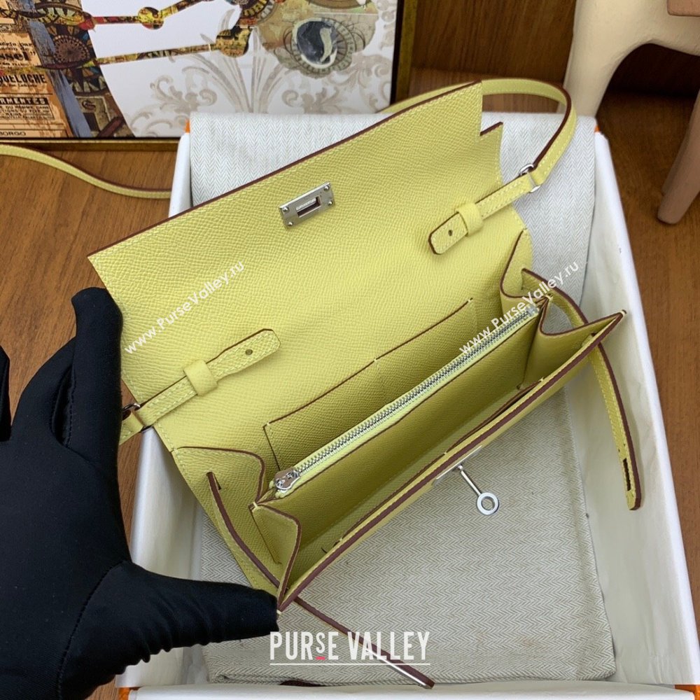 Hermes Kelly To Go Wallet Bag in Original Epsom Leather Chick Yellow/Silver 2024(Full Handmade) ( XYA-24100809)