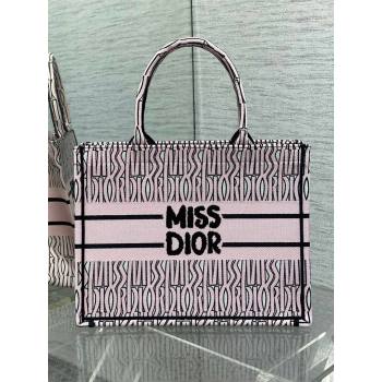 Dior Medium Book Tote Bag in Pale Pink and Black Miss Dior Allover Embroidery 2024 (XXG-24081325)