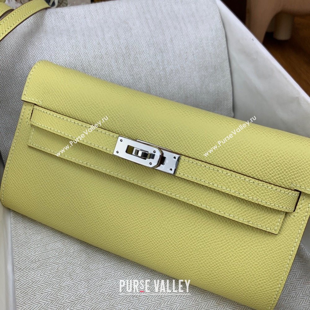 Hermes Kelly To Go Wallet Bag in Original Epsom Leather Chick Yellow/Silver 2024(Full Handmade) ( XYA-24100809)